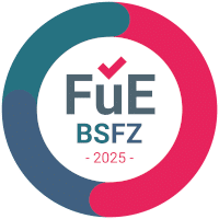 Rundes Siegel mit den Buchstaben FuE und BSFZ sowie der Jahreszahl 2025.